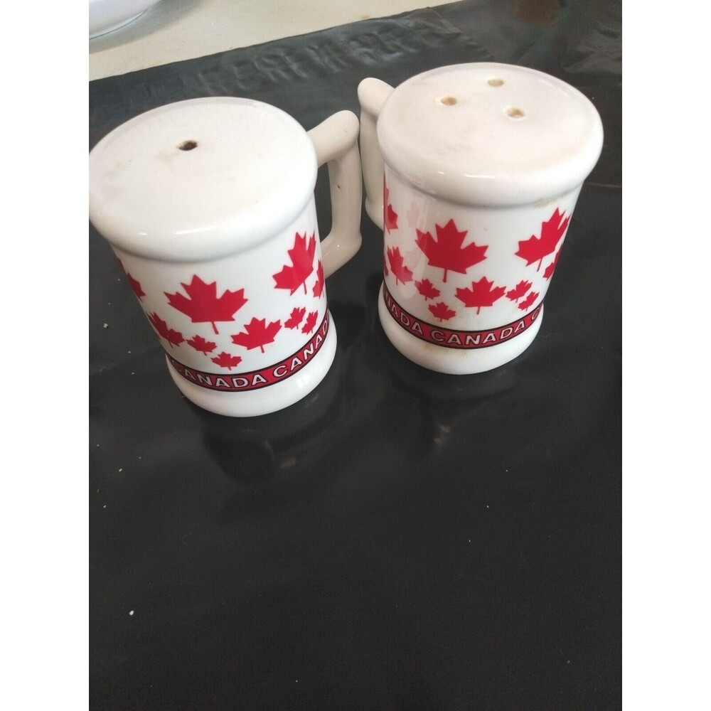 White and Red Canada Maple Leaf Ceramic Salt and Pepper Shaker Set